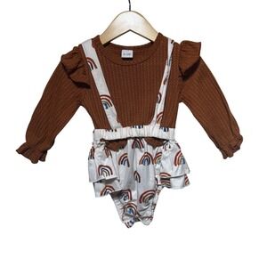 Baby Girls Rainbow Ruffle Long Sleeve Romper Suspender Skirt Cottage 9-12 Months